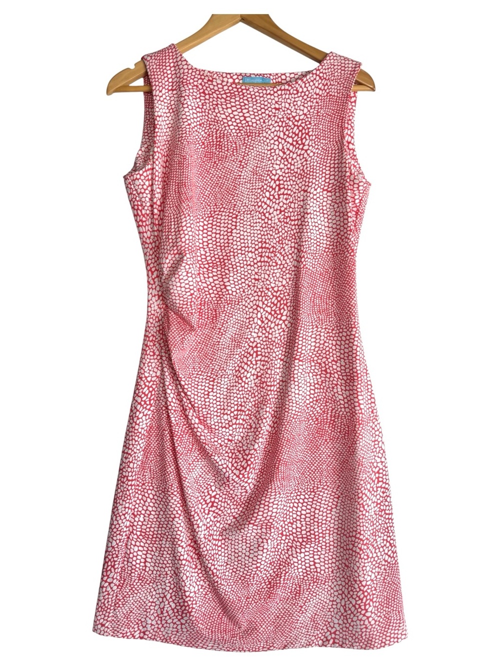 J. McLaughlin sleeveless ruched waist pink & white micro-dot abstract MEDIUM